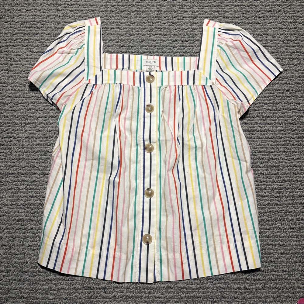 J.Crew Women’s Rainbow Pastel Striped Button Up Square Neck Blouse Size XS